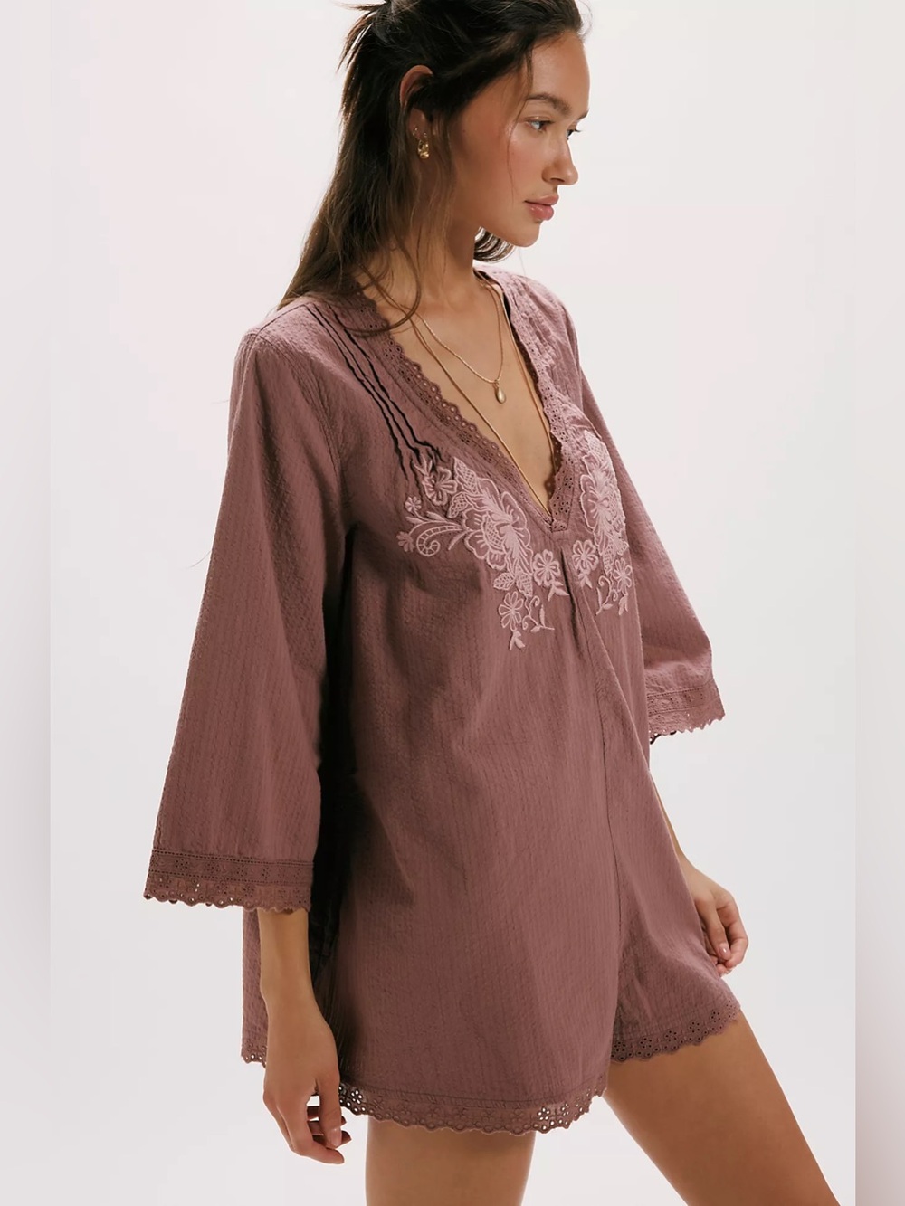 Free people Cawley Embroidered Romper elderberry tea purple